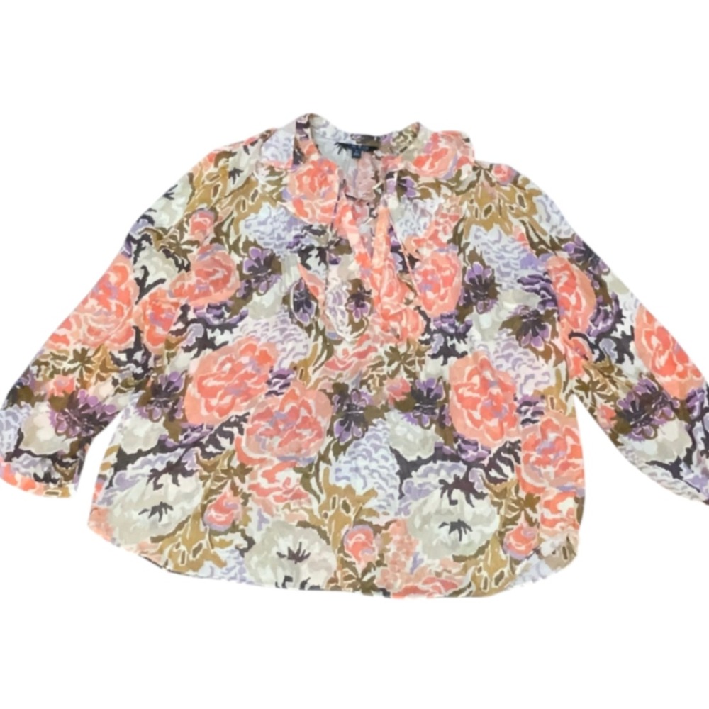Lauren Ralph Lauren Women's Floral Ruffle Sheer Blouse Top Plus Size 2X Feminine